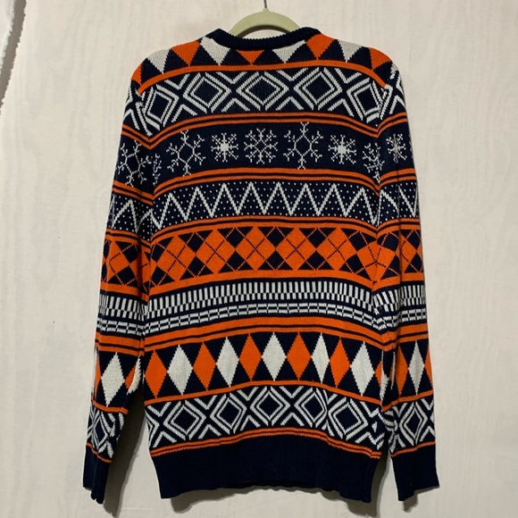NFL Denver Broncos Football Navy and Orange Fair Isle Christmas Holiday Sweater - Picture 5 of 6